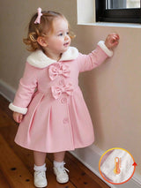 SHEIN Manteau trench pour bébé fille avec col en fourrure et nœud papillon, automne/hiver
