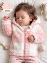 Cozy Pixies Veste d'hiver à capuche épaisse doublée de thermique à manches longues et ouverture frontale pour bébé fille nouveau-né, motif à carreaux