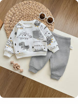 SHEIN Ensemble Sweat-shirt à manches longues et pantalon avec motif de dessin animé mignon pour bébé nouveau-né garçon/fille automne/hiver